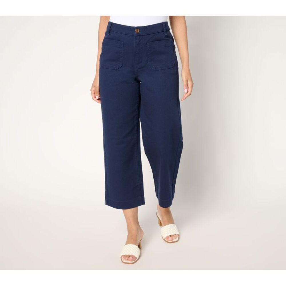 Over 50 & Fabulous Women's Petite Pants 12P Denim Co. Twill Wide Leg Blue